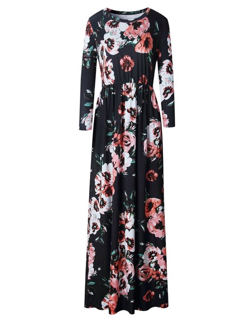 LiMiCao Women's Stretchy Floral Long Maxi Dresses with Pockets (S-XXXL)