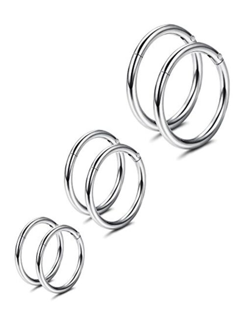 Thunaraz 3-6Pairs Stainless Steel 16G Sleeper Earrings Septum Clicker Nose Lip Ring Body Piercing