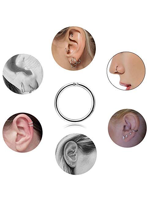 Thunaraz 3-6Pairs Stainless Steel 16G Sleeper Earrings Septum Clicker Nose Lip Ring Body Piercing