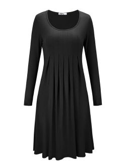 STYLEWORD Women's Long Sleeve Pleated Loose Swing Casual Dress