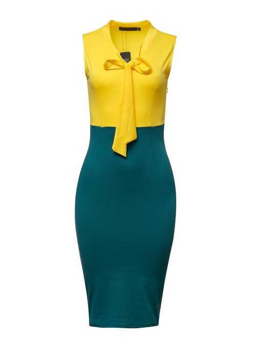 CISMARK Women's Chic Color Block V-Neck Sleeveless Office Pencil Dress