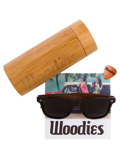 Woodies Walnut Wood Sunglasses with Polarized Lens in Bamboo Tube Packaging