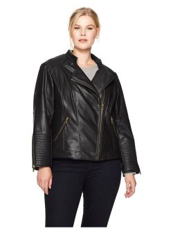 Women's Plus Size Pu Jacket with Seaming