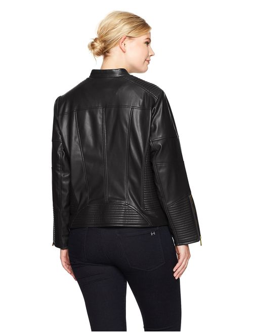 Calvin Klein Women's Plus Size Pu Jacket with Seaming