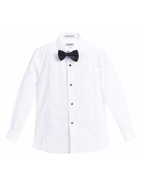 Gioberti Boy's White Tuxedo Dress Shirt, with Bow Tie and Metal Studs