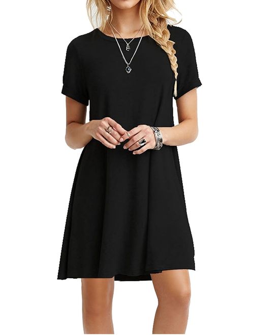 TOPONSKY Women's Casual Plain Simple T-Shirt Loose Dress