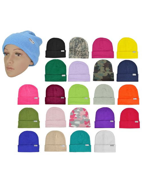 DALIX Cuff Beanie Cap 12" Royal Red Black Navy Blue Orange Lime Green White Canary Yellow Pink Camo
