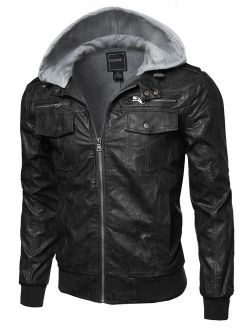 Youstar Men's Casual Long Sleeves Zipper Closure Faux Leather Jacket