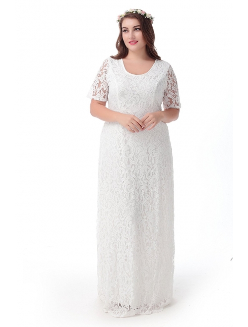 Nemidor Women's Full Lace Plus Size Wedding Maxi Dress