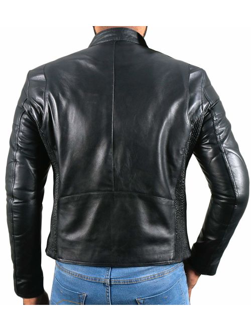Laverapelle Men's Genuine Lambskin Leather Jacket (Black, Biker Jacket) - 1501008