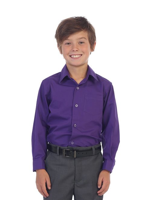 Gioberti Boy's Long Sleeve Dress Shirt + Stripe Tie, Bow Tie and Hanky