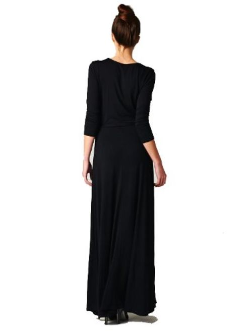 On Trend Women's Paris Bohemian V-Neck Printed 3/4 Sleeve Faux Wrap Long Maxi Resort Dress