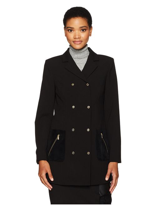 Calvin Klein Women's Long Jacket with Suede and Snaps