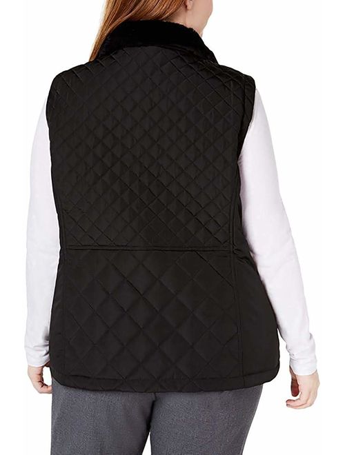 Calvin Klein Plus Size Quilted Vest with Faux-Fur Collar