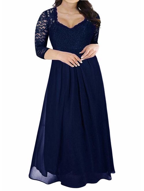 Nemidor Women's Deep- V Neck Sleeveless Vintage Plus Size Bridesmaid Formal Maxi Dress