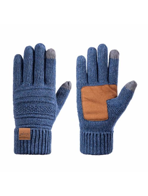 Womens Wool Winter Warm Knit Gloves, Touch Screen Thick Thermal Thinsulate Lined Anti-Slip Cable Cuff Driving Gloves
