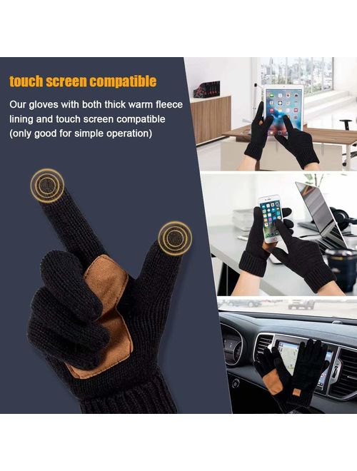Womens Wool Winter Warm Knit Gloves, Touch Screen Thick Thermal Thinsulate Lined Anti-Slip Cable Cuff Driving Gloves