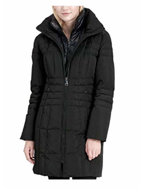 Calvin Klein Women's Layered Down Puffer Coat Black Size L