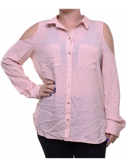 Women's Long Sleeve Cold Shoulder Button Down Top