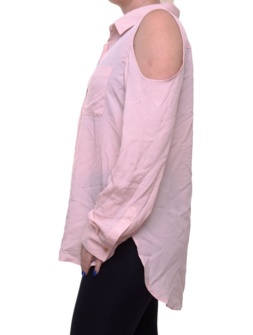 Calvin Klein Women's Long Sleeve Cold Shoulder Button Down Top