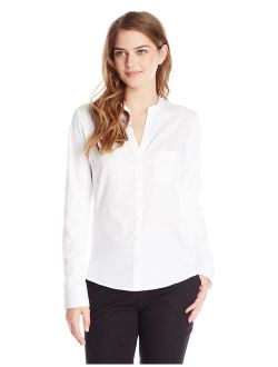 Women's Knit Combo Blouse with Crew Neckline