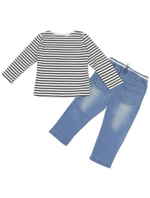 Jastore 2Pcs Little Baby Girl Clothing Sets Long Sleeve Striped T-Shirt + Jeans