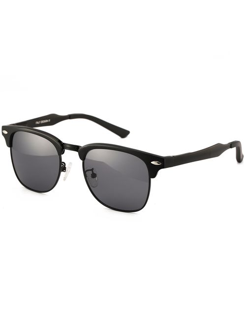 Dollger Classic Semi-Rimless Frame Retro Brand Polarized Sunglasses for Men and Women UV 400 Protection