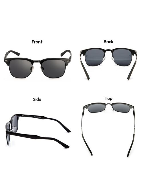 Dollger Classic Semi-Rimless Frame Retro Brand Polarized Sunglasses for Men and Women UV 400 Protection