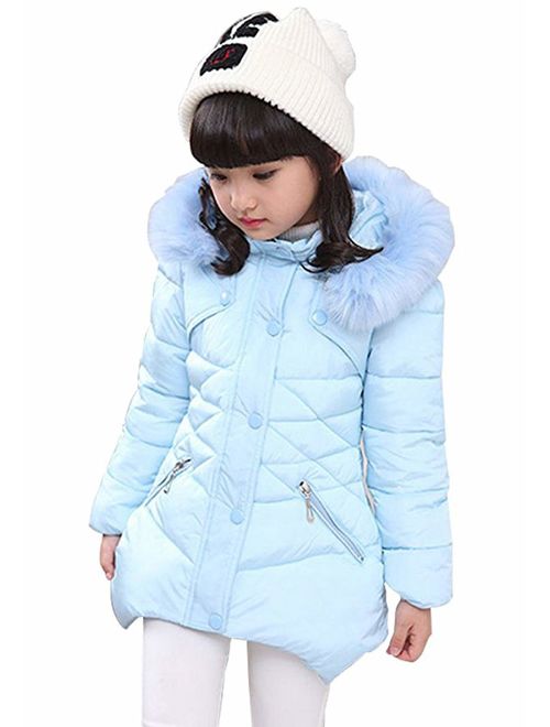 DNggAND Child Kids Girls Winter Warm Jackets Snowsuit Hooded Windbreaker Outwear with Soft Fur Hoodies for 3-12 Years Old