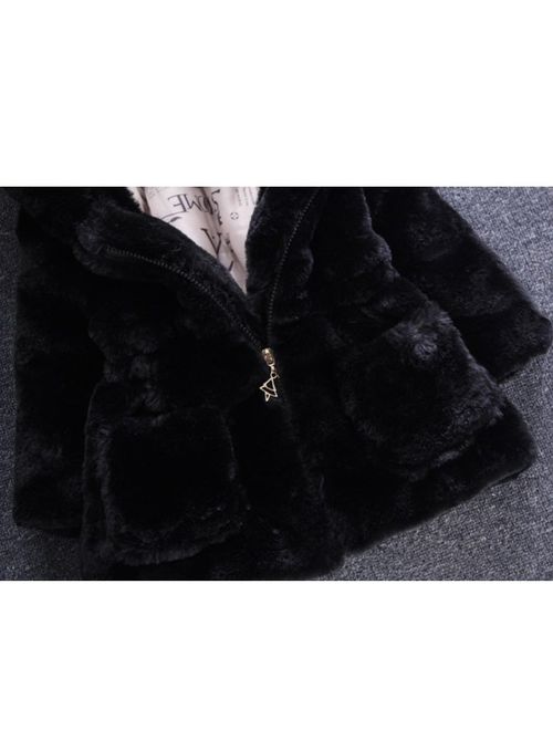 Mallimoda Girls Winter Warm Coats Ear Hooded Faux Fur Fleece Jacket