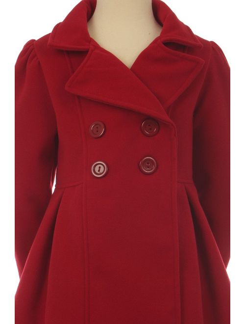 BluNight Collection Girls Dress Coat Long Sleeve Button Pocket Long Winter Coat Outerwear 2-14