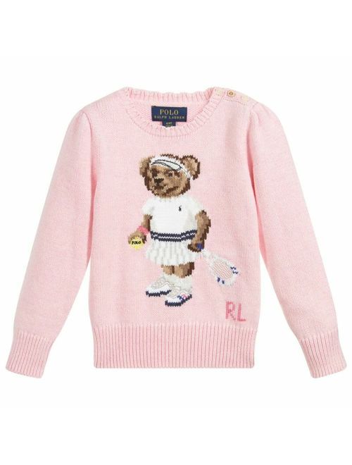 Polo Ralph Lauren NWT Ralph Lauren Polo Girl's Pink Tennis Bear Intarsia Sweater 5 $135