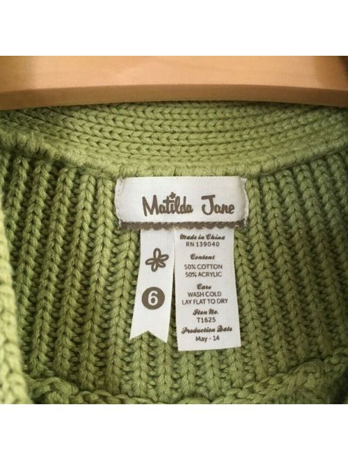 Matilda Jane Girls Mossy Glen Green Sweater Cardigan - Size 6 - GUC