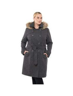 Womens Parka Trench Pea Coat Belt Jacket Fur Hood Reg & Plus Sizes