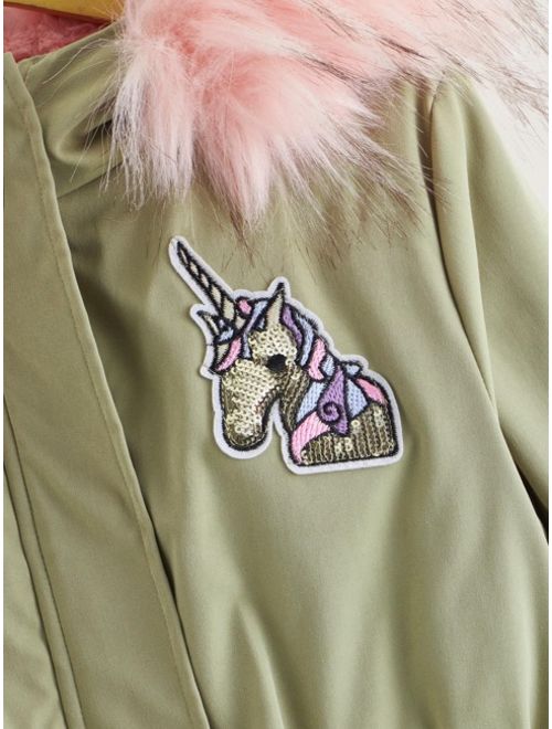 Shein Girls Unicorn Patched Parka Coat