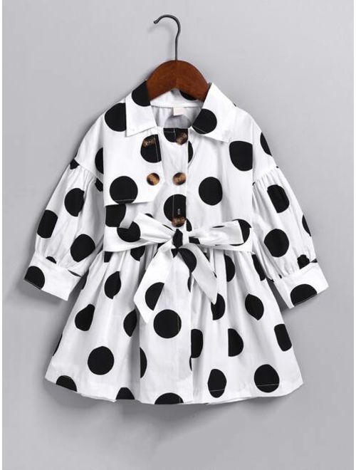 Toddler Girls Polka Dot Double Breasted Belted Trench Coat