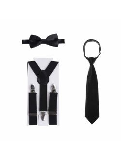 Kids Suspender Bowtie Necktie Sets - Adjustable Elastic Classic Accessory Sets for 6 Months to 13 Year Old Boys & Girls