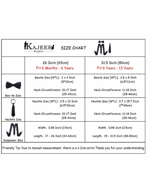 Kids Suspender Bowtie Necktie Sets - Adjustable Elastic Classic Accessory Sets for 6 Months to 13 Year Old Boys & Girls