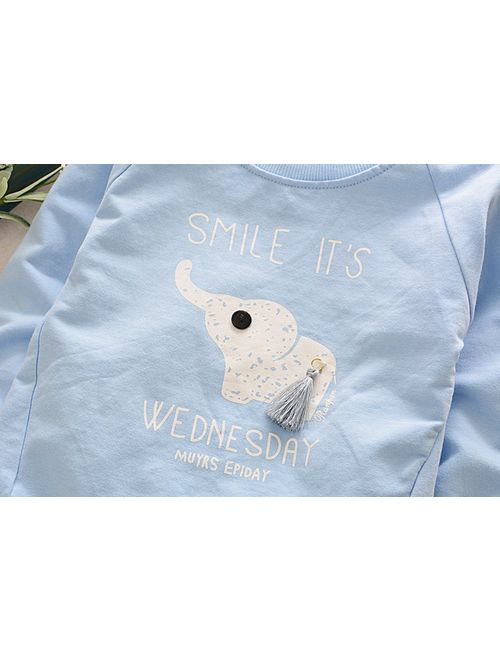 BomDeals Cute Cat Elephant Print Toddler Baby Girls Clothes Set,Long Sleeve T-Shirt +Pants Outfit