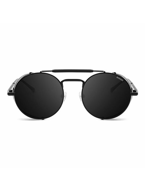 Ronsou Steampunk Style Round Vintage Non Polarized Sunglasses Retro Eyewear UV400 Protection Matel Frame