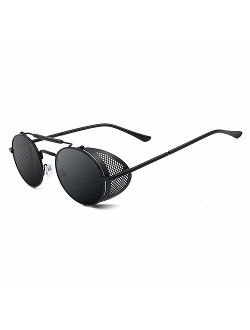 Ronsou Steampunk Style Round Vintage Non Polarized Sunglasses Retro Eyewear UV400 Protection Matel Frame