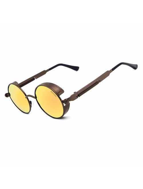 Ronsou Steampunk Style Round Vintage Polarized Sunglasses Retro Eyewear UV400 Protection Matel Frame 