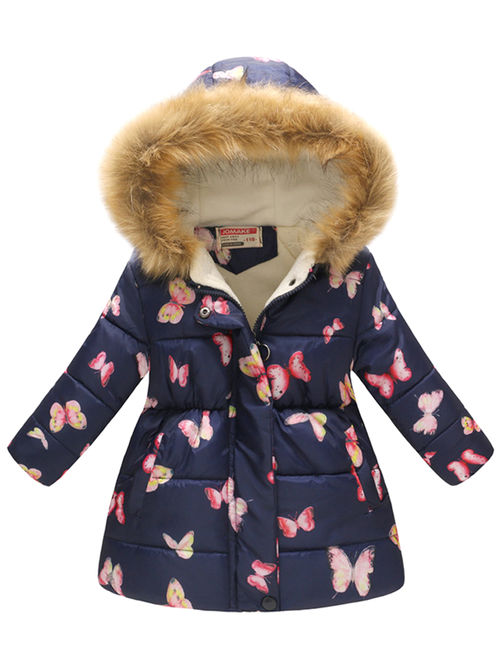 Kid's Girl's Boy's Hooded Warm Padded Floral Cute Zipper Snowsuit Outerwear Coat