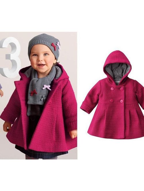 Canis New Baby Toddler Girl Autumn Winter Horn Button Hooded Pea Coat Outerwear Jacket