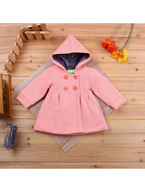Canis New Baby Toddler Girl Autumn Winter Horn Button Hooded Pea Coat Outerwear Jacket