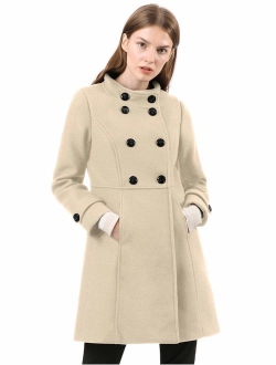 Women's Stand Collar Double Breasted Slant Pockets Trendy Outwear Winter Coat