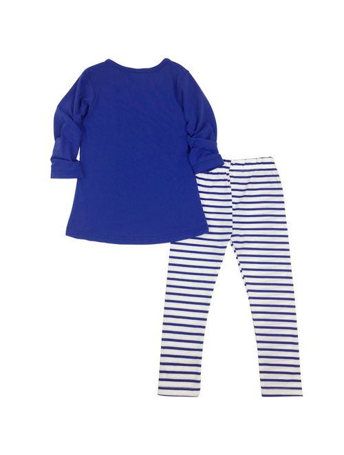 Jastore Girls 2 Piece Set Blue Long Sleeve T-Shirt and Stripes Leggings