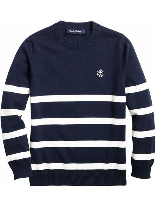 Brooks Brothers Boys Fleece Youth Navy with White Stripes Sweater, Sz L, 9863-1