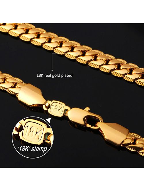 U7 Men Women 18K Gold Plated Necklace with Gift Box 18KGP Stamp Hip Hop Jewelry 4 Colors 6MM-9MM Wide Snake Curb Chain Necklace,18