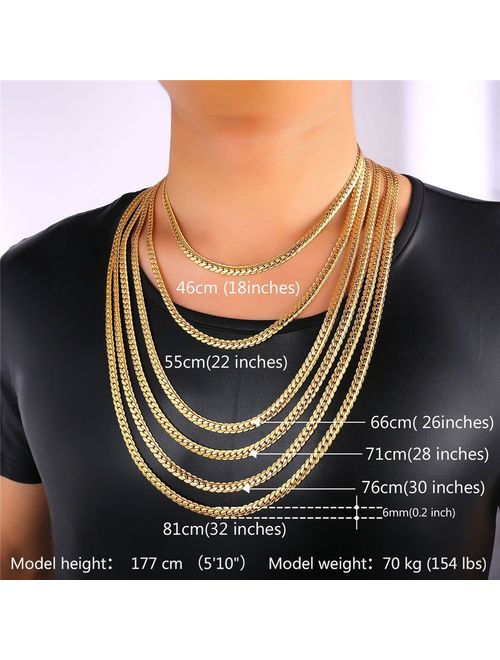 U7 Men Women 18K Gold Plated Necklace with Gift Box 18KGP Stamp Hip Hop Jewelry 4 Colors 6MM-9MM Wide Snake Curb Chain Necklace,18